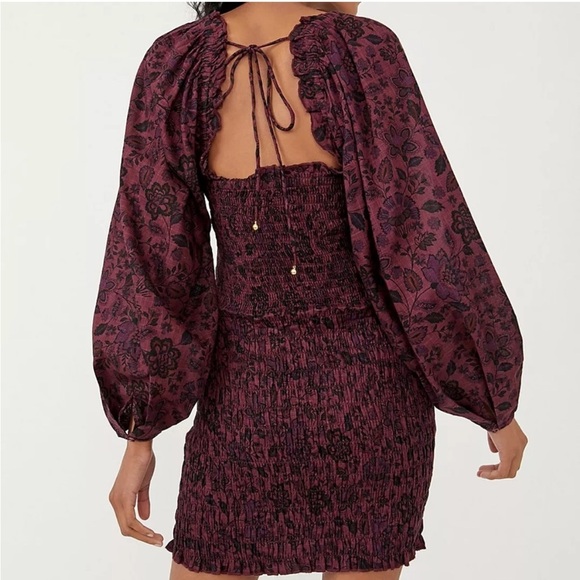 Free People Smock It To Me Puff Sleeves Mini Dress Hazelnut Combo Size Medium - Picture 4 of 16
